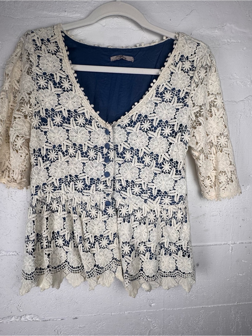Anthropologie Wispy Cirrus Blouse by Darling Clothes Peplum Crochet festival S